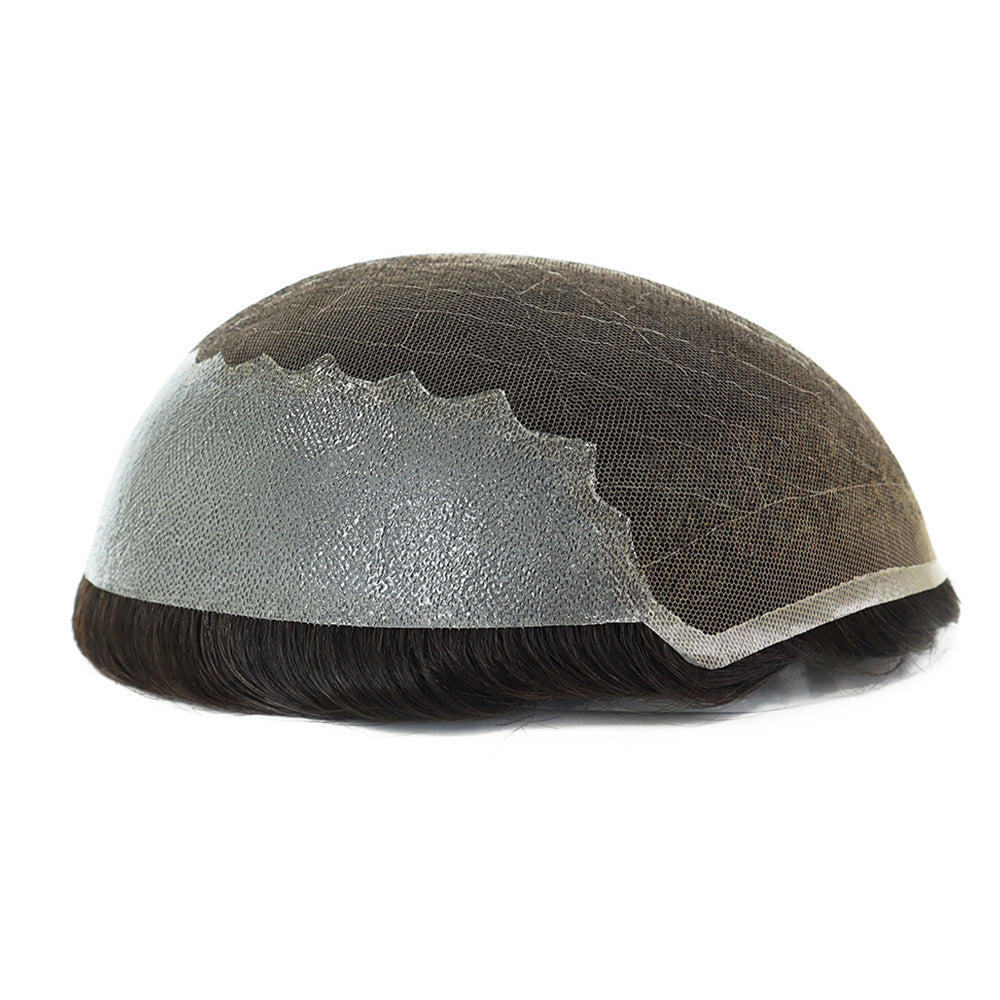 KA009 Men Toupee-Lace Base-French lace front and center, thin skin in back and sides