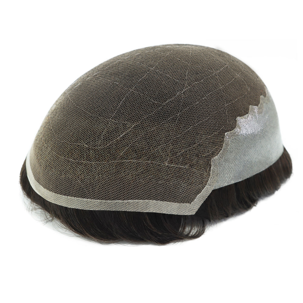 KA009 Men Toupee-Lace Base-French lace front and center, thin skin in back and sides