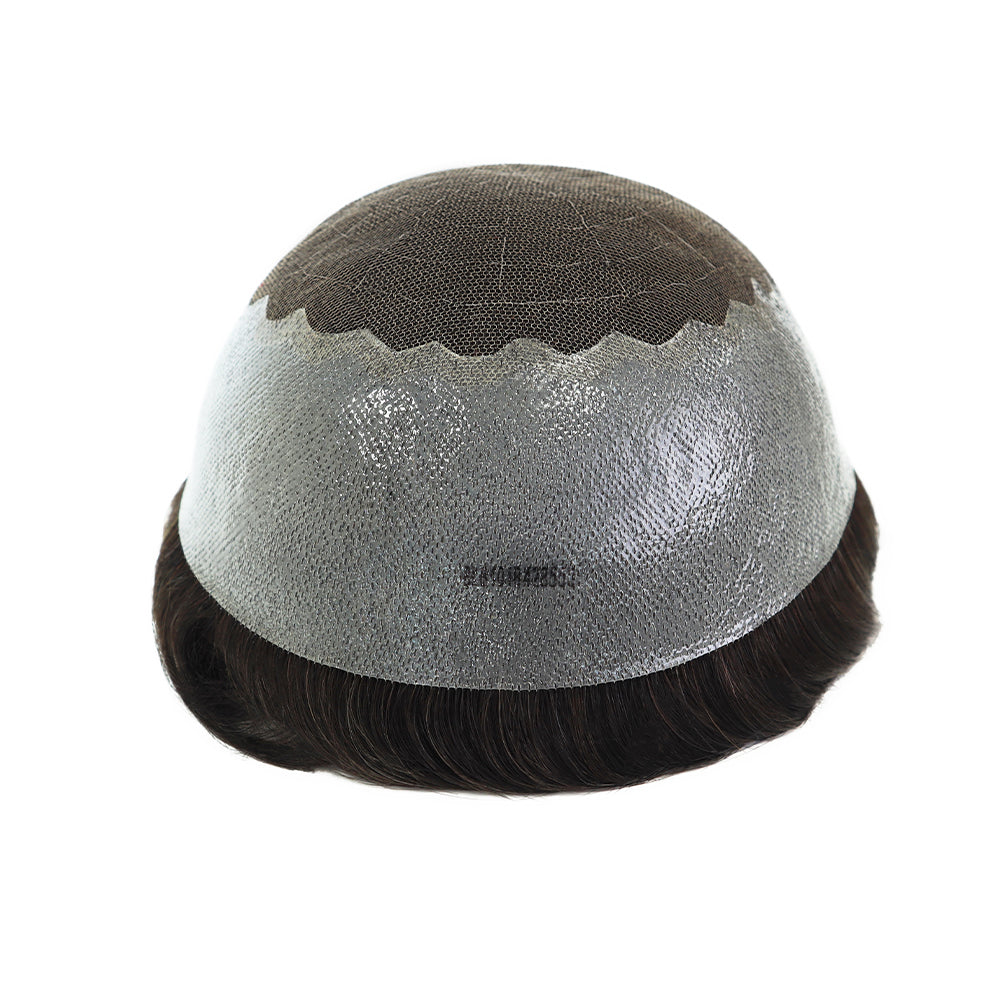 KA009 Men Toupee-Lace Base-French lace front and center, thin skin in back and sides