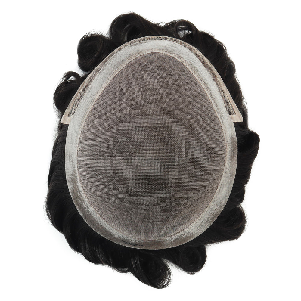 KA026 Men Toupee-Hybird Mono Base Mono+PU+French Lace Wave