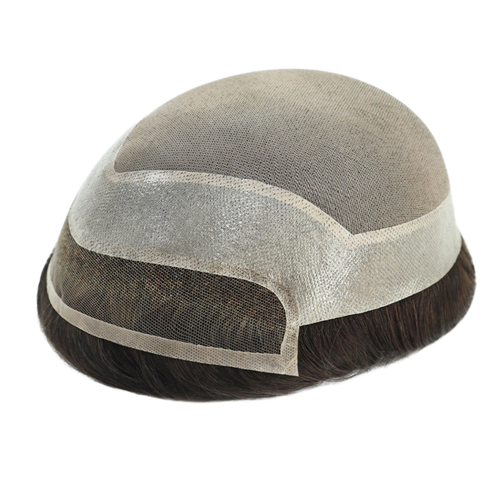 KA026 Men Toupee-Hybird Mono Base Mono+PU+French Lace Wave