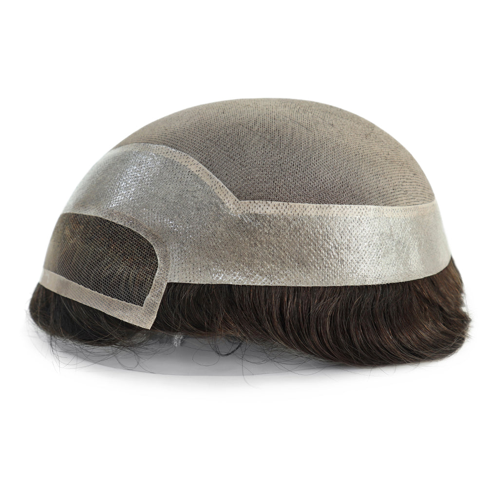 KA026 Men Toupee-Hybird Mono Base Mono+PU+French Lace Wave
