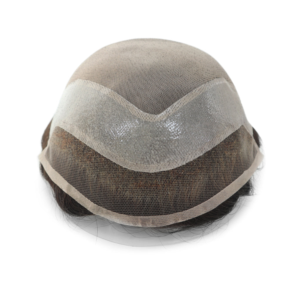 KA026 Men Toupee-Hybird Mono Base Mono+PU+French Lace Wave