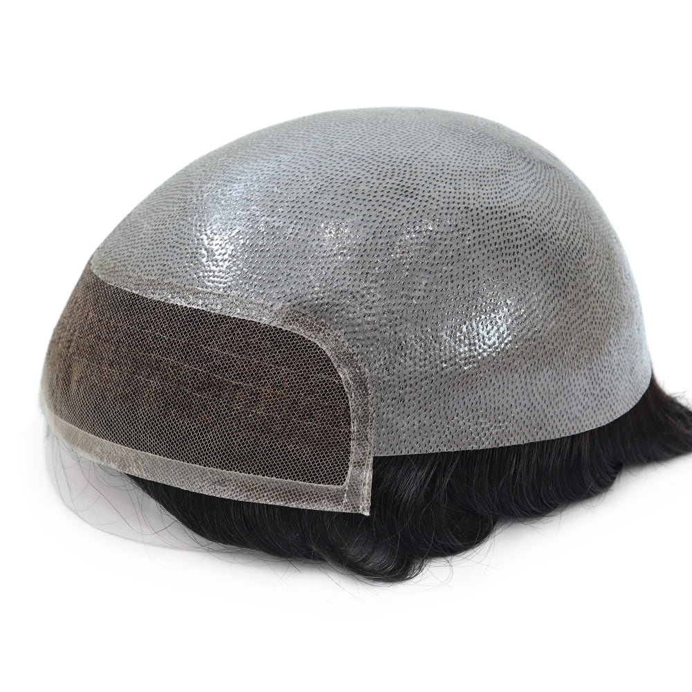 KA012 Men Toupee Hybrid base Skin+French Lace in front