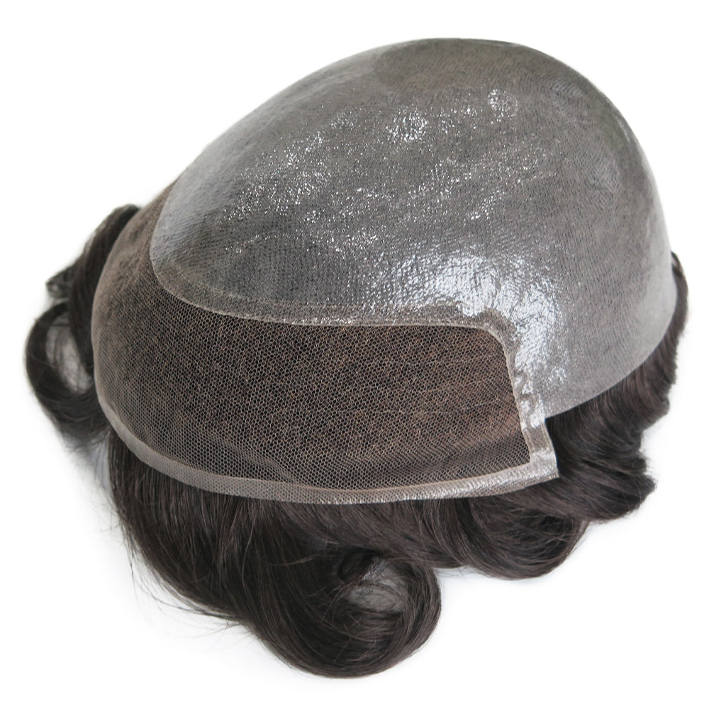 KA012 Men Toupee Hybrid base Skin+French Lace in front