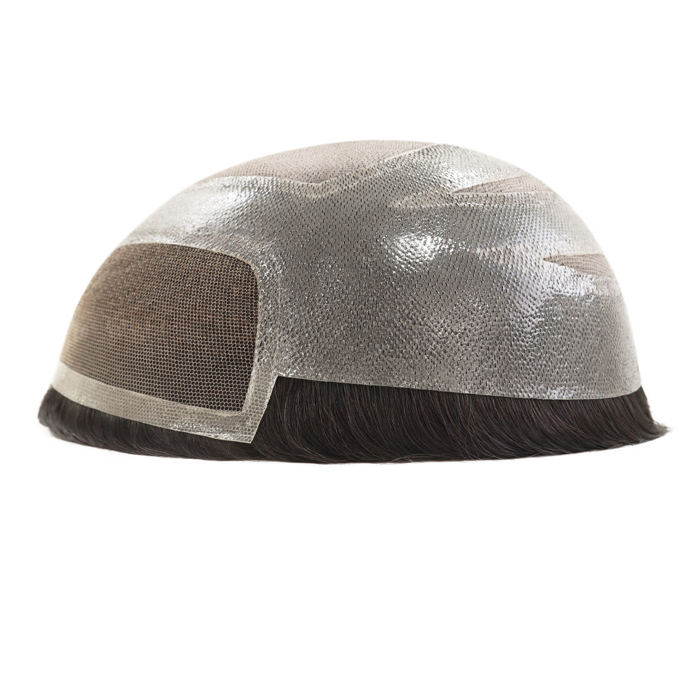 KA020 Men Toupee-Hybrid base French lace+mono+PU wavy