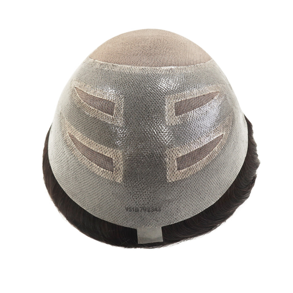 KA020 Men Toupee-Hybrid base French lace+mono+PU wavy