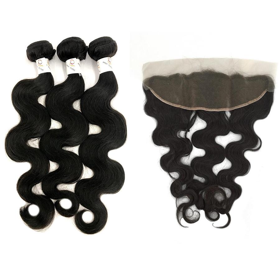 7A Tailandia Juego de 3 paquetes Body Wave con frontal de encaje de 13"x6"