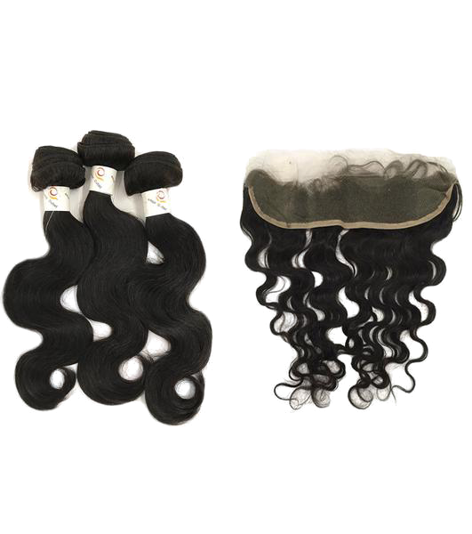 5A Brazilian 3 Bundle Set Body Wave con frontal de encaje de 13"X4"