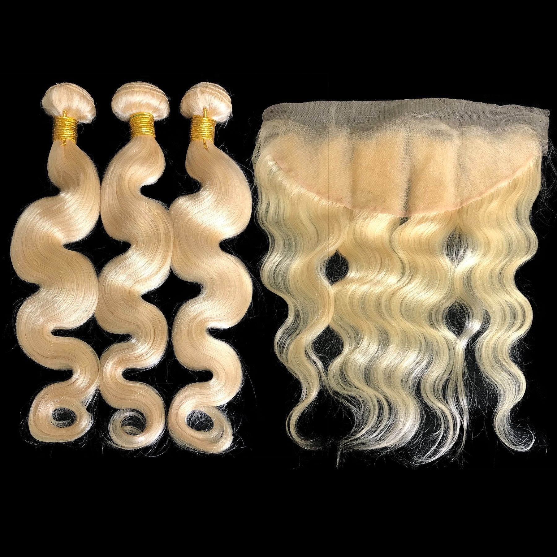 9A Malaysian Platinum Blonde 3 Bundle Set Body Wave Virgin Human Hair Extension w/ Lace Frontal - eHair Outlet