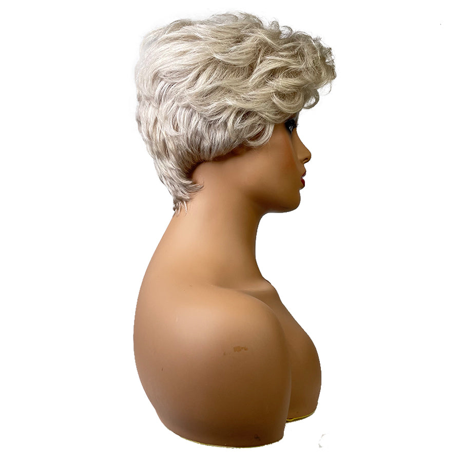 Machine Made Wave Human Hair Wigs Grey