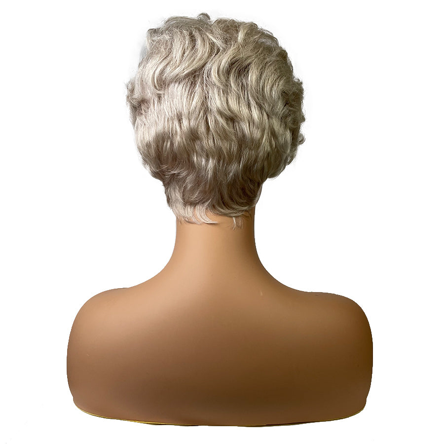 Machine Made Wave Human Hair Wigs Grey