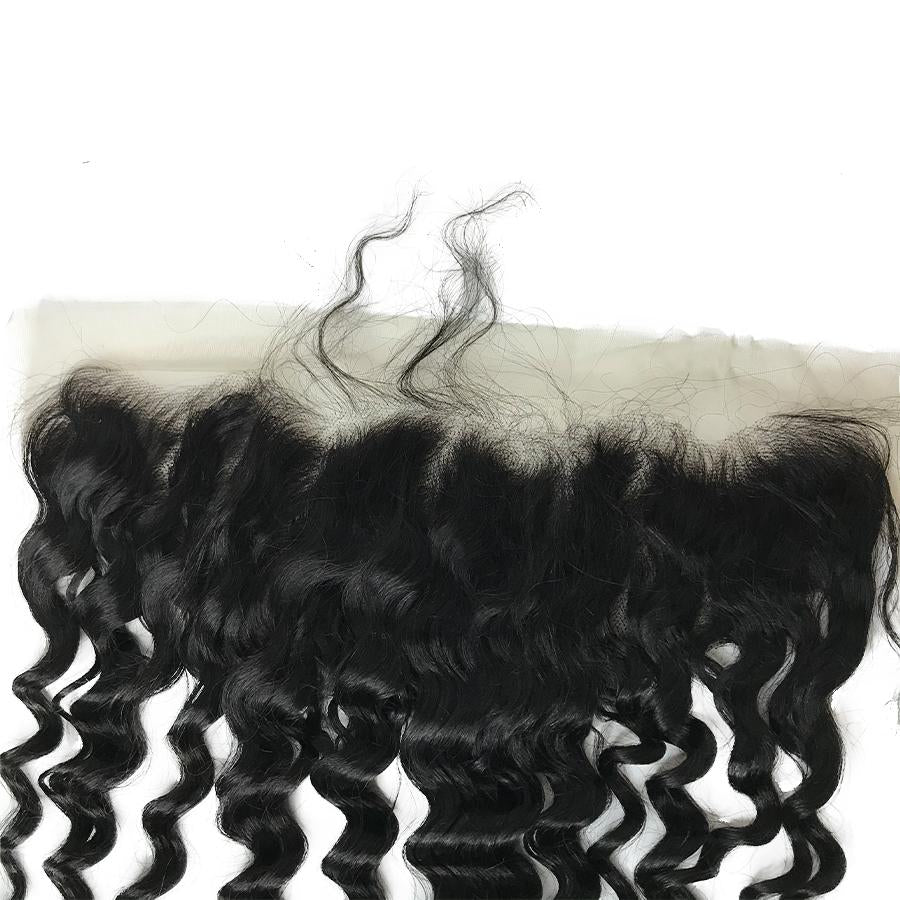 Frontal de encaje ondulado profundo suizo Remy transparente de 13"x4"