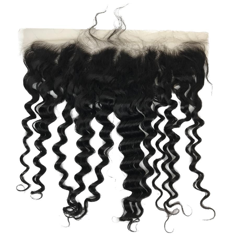 Frontal de encaje ondulado profundo suizo Remy transparente de 13"x4"