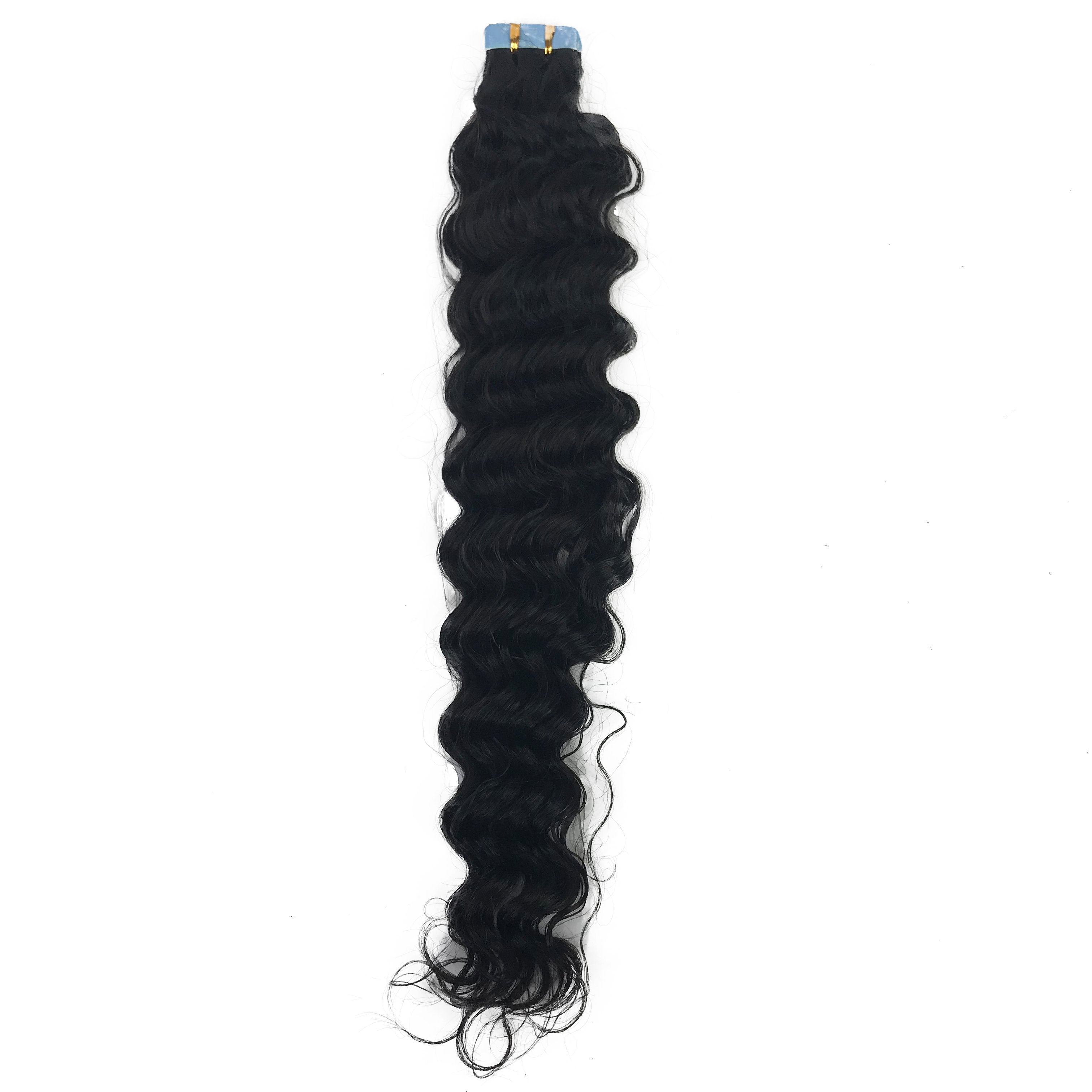 Extensión de cabello humano con cinta adhesiva de onda profunda 9A Natural