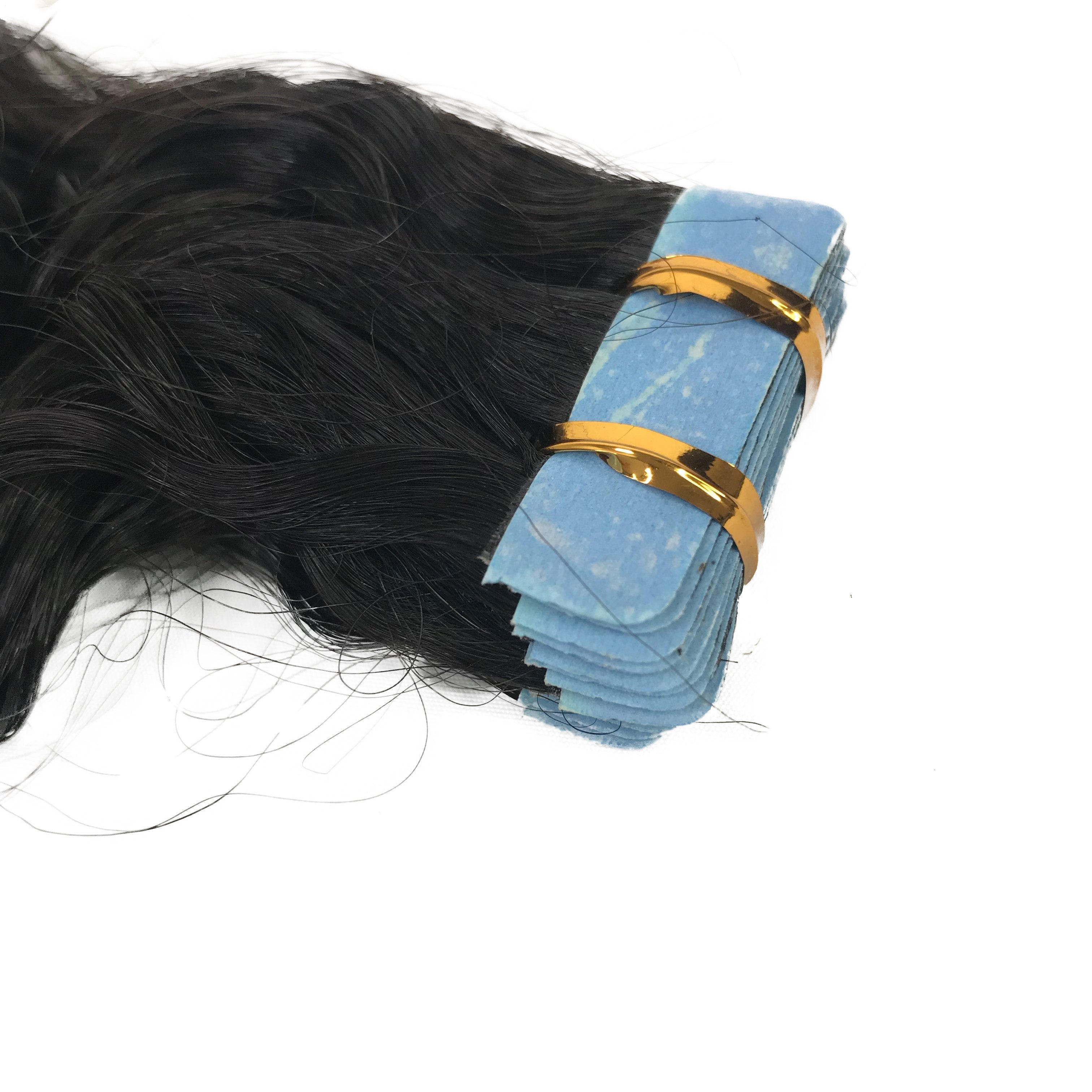 Extensión de cabello humano con cinta adhesiva de onda profunda 9A Natural