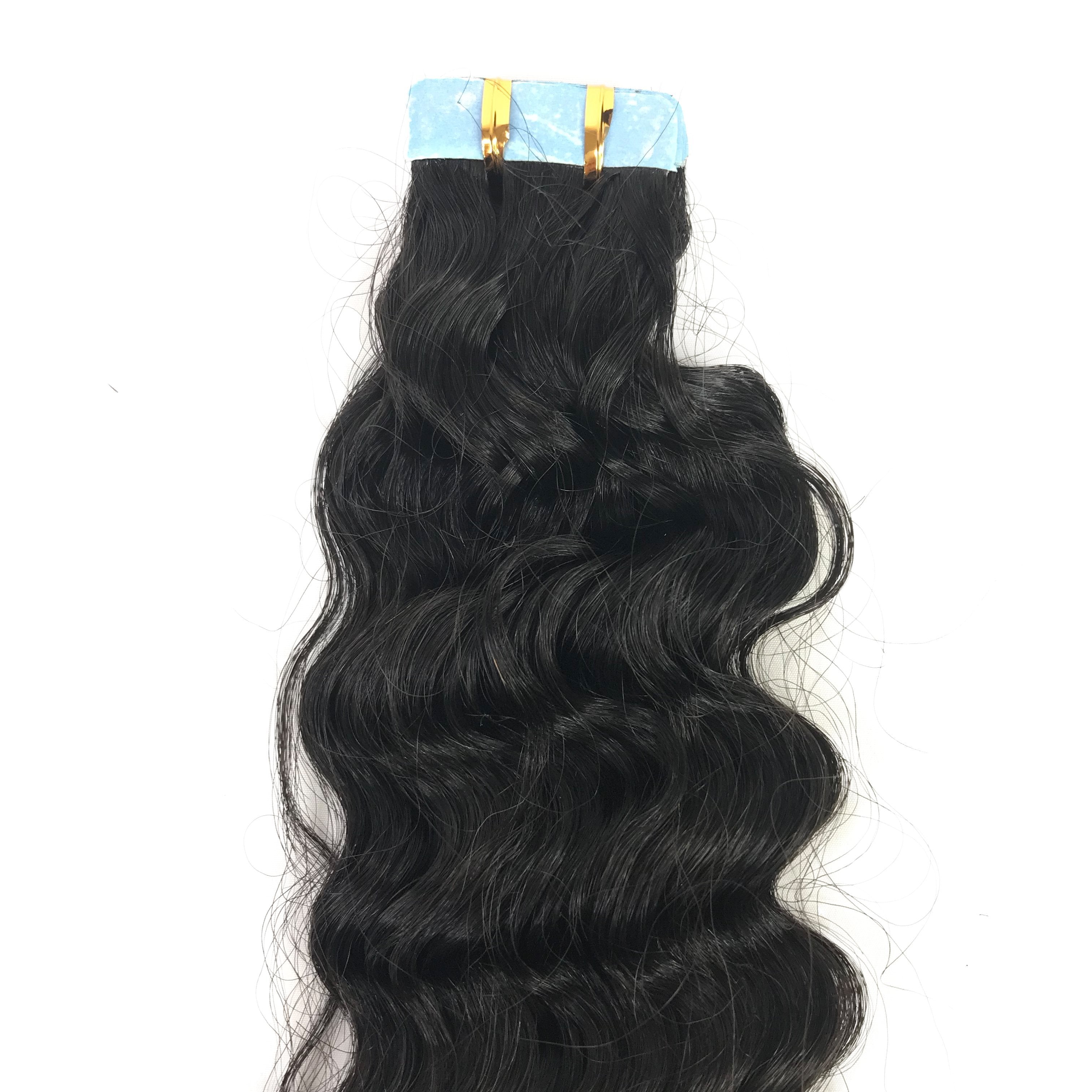 Extensión de cabello humano con cinta adhesiva de onda profunda 9A Natural