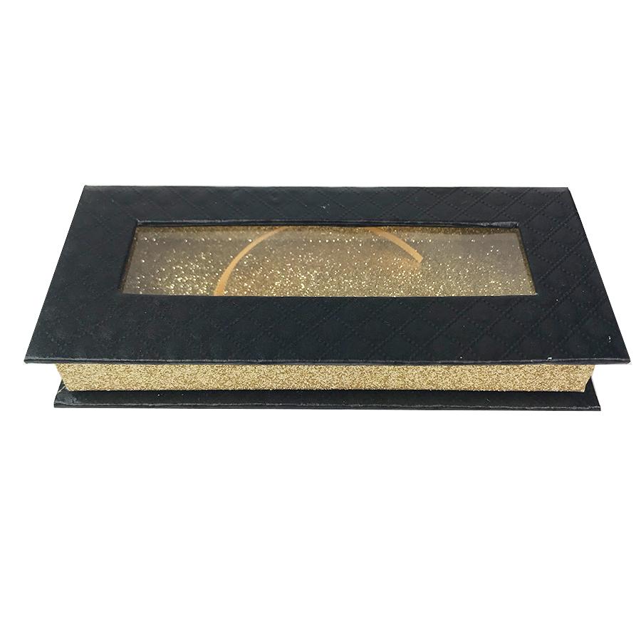 Caja de pestañas vacía negra y dorada brillante Caja de regalo pequeña Ventana completa