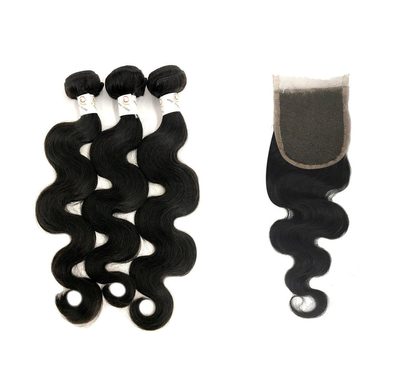 8A Malaysian 3 Bundle Set Body Wave Virgin Human Hair Extension w/ Lace Closure - eHair Outlet