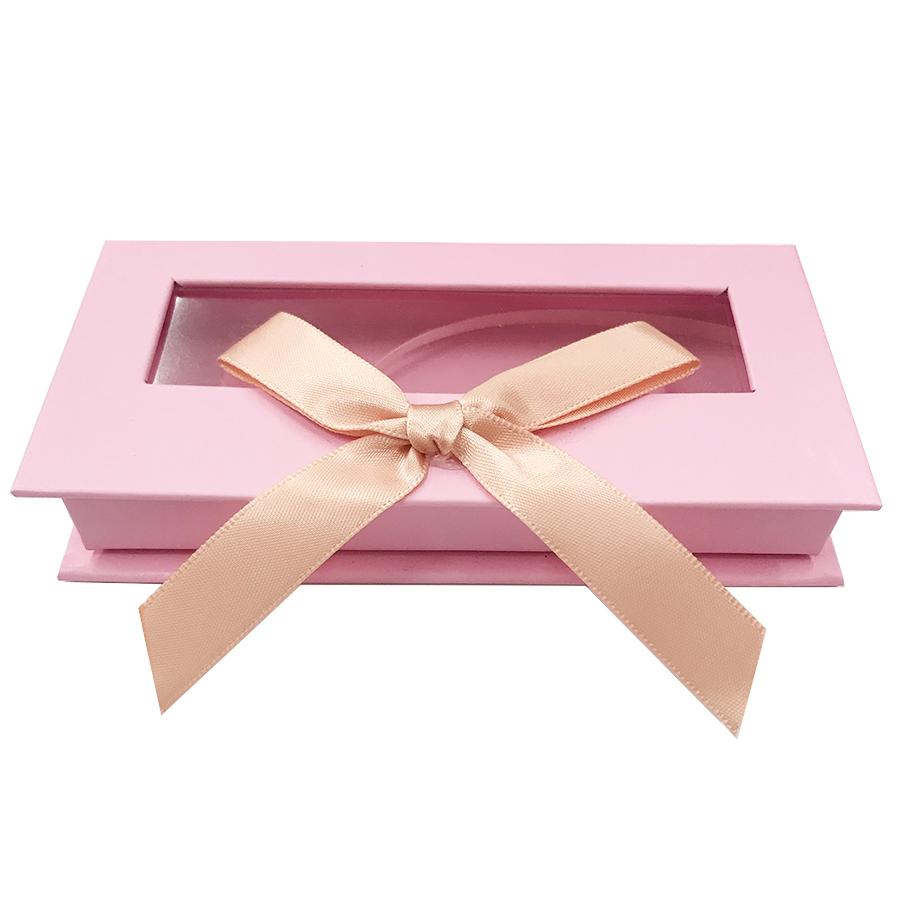 Pink Bowknot Caja de pestañas vacía Caja de regalo Ventana completa Grande