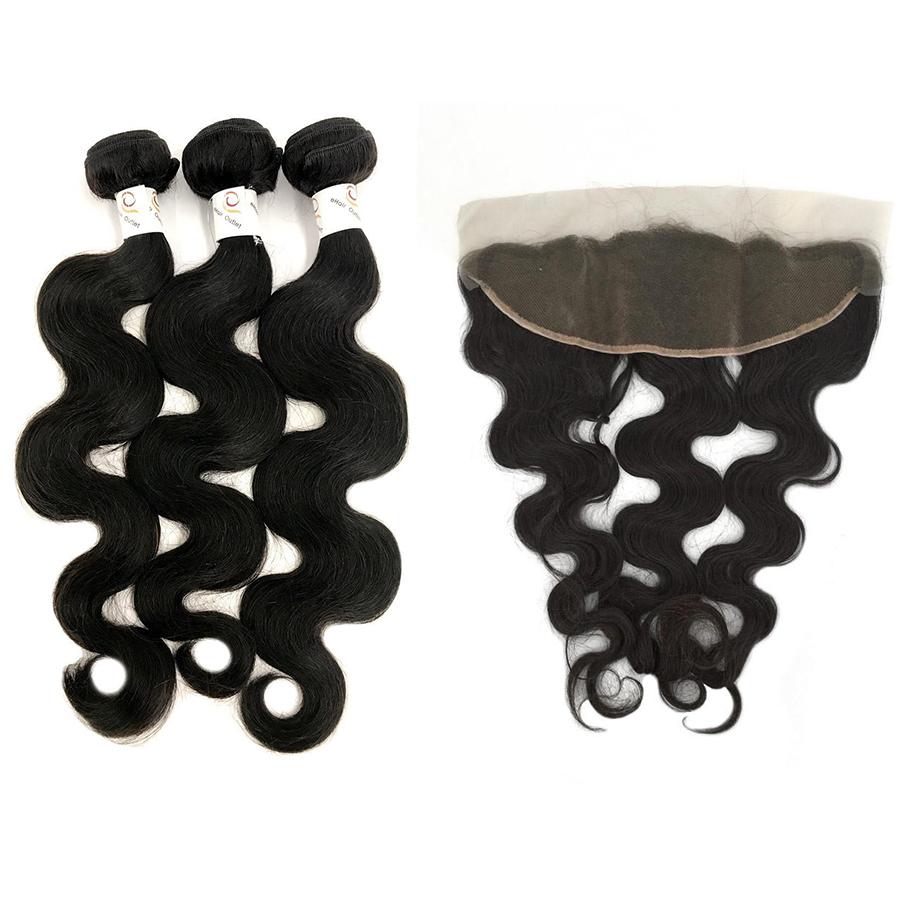 7A Tailandia Juego de 3 paquetes Body Wave con frontal de encaje de 13&quot;x6&quot;