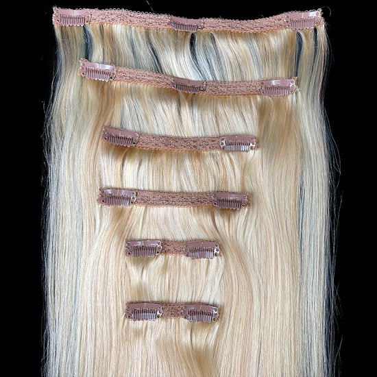 Extensión de cabello humano con clip recto 8A Color F27/613