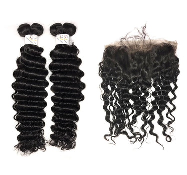 8A Malaysian 2 Bundle Deep Wave Virgin Human Hair w/ 360 Lace Frontal - eHair Outlet