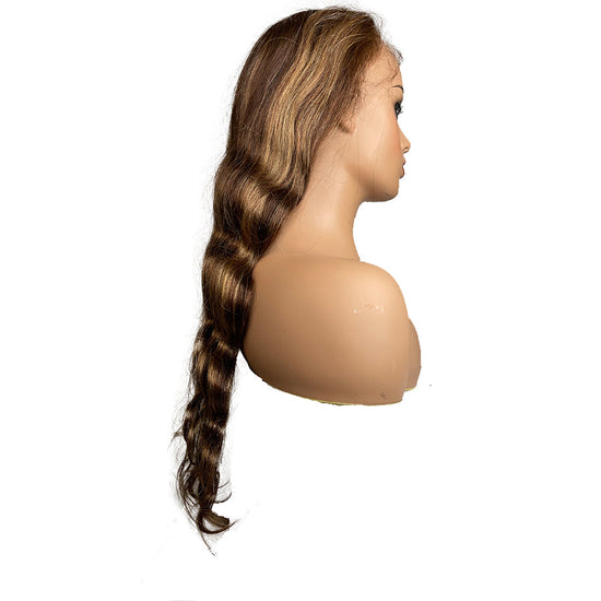 Peluca de cabello humano Frontal de encaje completo con onda del cuerpo malasio 8A suizo #4/27 