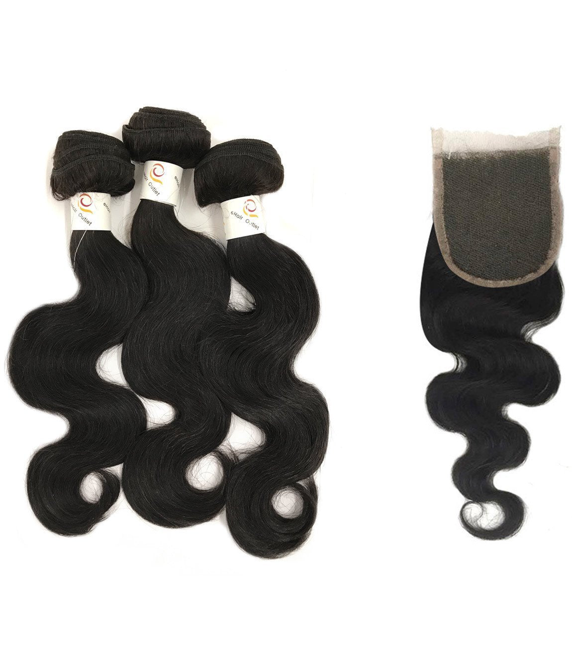 Cargar imagen en el visor de la galería, 5A Brazilian 3 Bundle Set Body Wave Virgin Human Hair Extension w/ Remy Lace Closure - eHair Outlet
