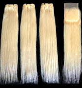9A Malaysian Platinum Blonde  3 Bundle Set Straight Virgin Human Hair Extension w/ Lace Closure - eHair Outlet