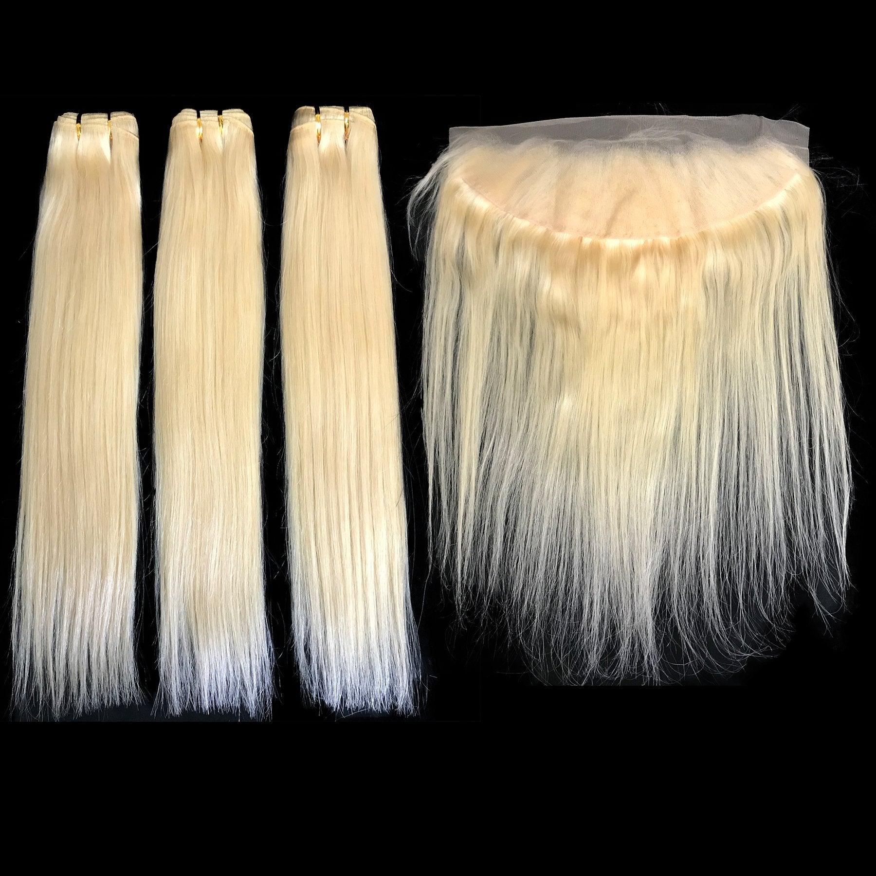 9A Malaysian Platinum Blonde  3 Bundle Set Straight Virgin Human Hair Extension w/ Lace Frontal - eHair Outlet