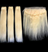 9A Malaysian Platinum Blonde  3 Bundle Set Straight Virgin Human Hair Extension w/ Lace Frontal - eHair Outlet