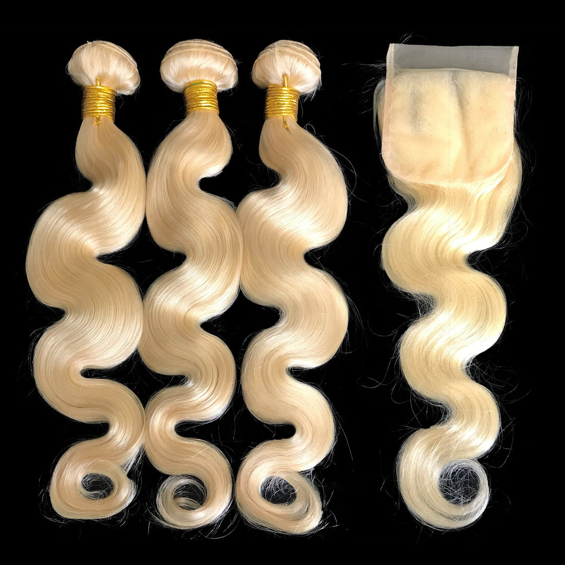 9A Malaysian Platinum Blonde  3 Bundle Set Body Wave w/ Lace Closure