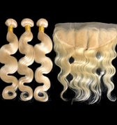 9A Malaysian Platinum Blonde  3 Bundle Set Body Wave Virgin Human Hair Extension w/ Lace Frontal - eHair Outlet