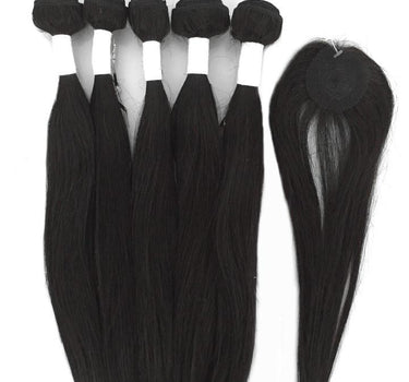 6pc 8A Malaysian Straight Human Hair Extension Bundle Pack w/ Closure - eHair Outlet