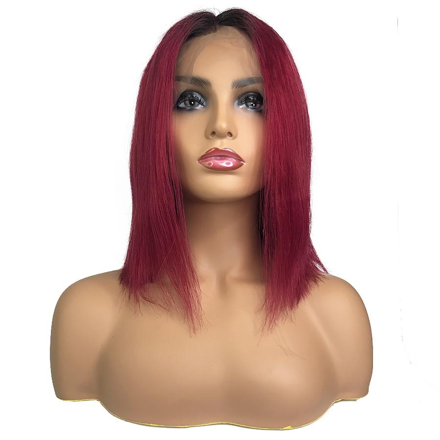 Recto 13 "X 6" Encaje Frontal Bob Peluca 1B/Borgoña