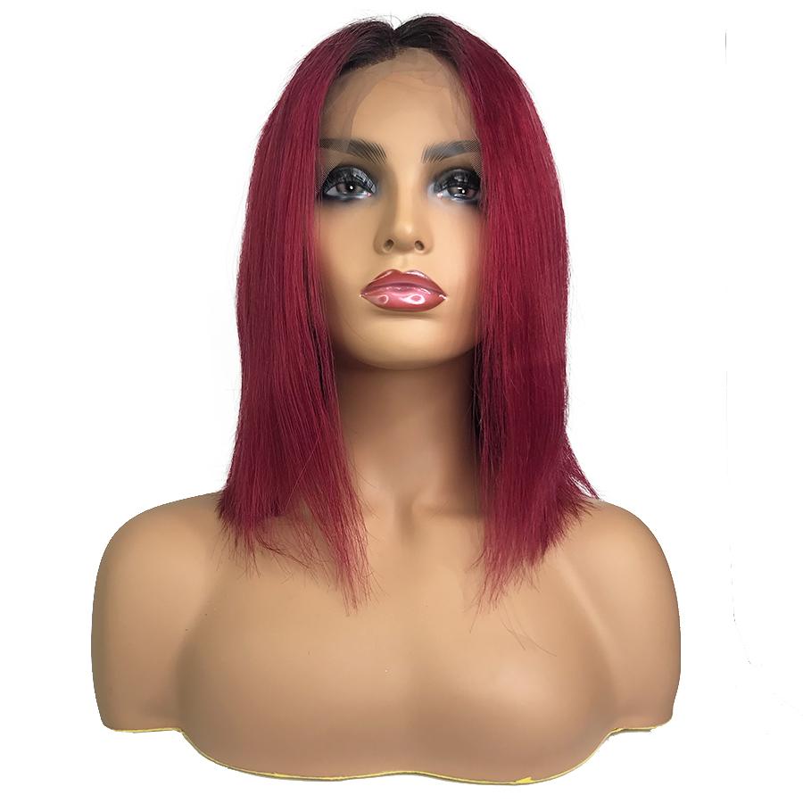 Straight 13&quot;X 6&quot;Lace Frontal Bob Wig 1B/Burgundy