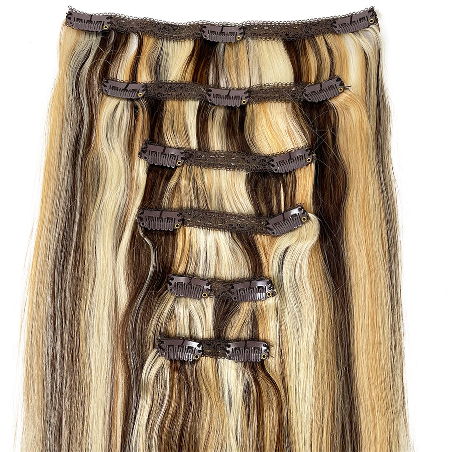 Extensión de cabello humano con clip recto 8A Color F4/27/613