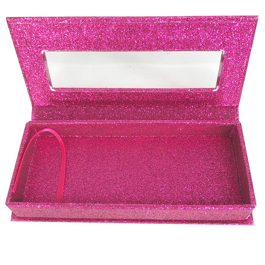 Glitter Hot Pink Caja de pestañas vacía Caja de regalo Ventana completa / Pequeño y grande