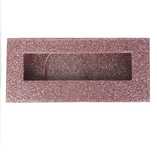 Caja de regalo de caja de pestañas vacía de color rosa claro con purpurina, ventana completa/pequeña y grande