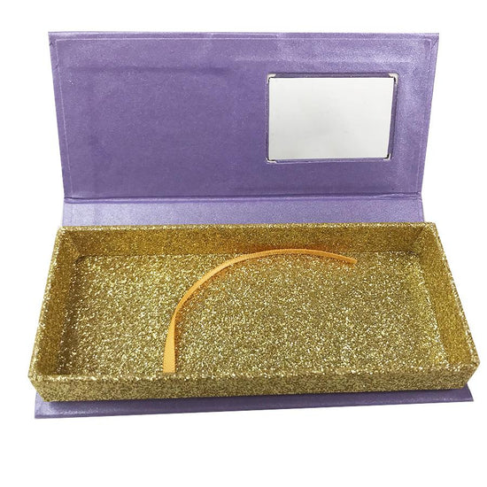 Púrpura y brillo dorado Caja de pestañas vacía Caja de regalo pequeña Una ventana