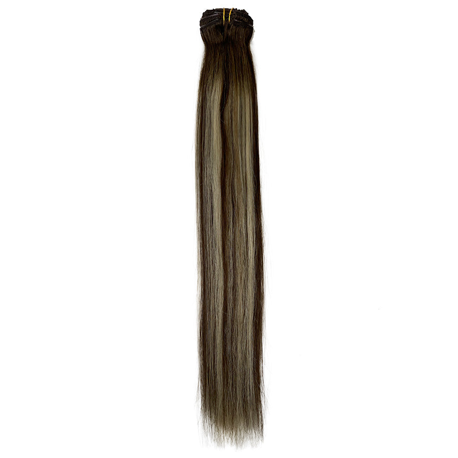Cargar imagen en el visor de la galería, 8A Straight Clip-In Human Hair Extension Color T#4-P#4/613
