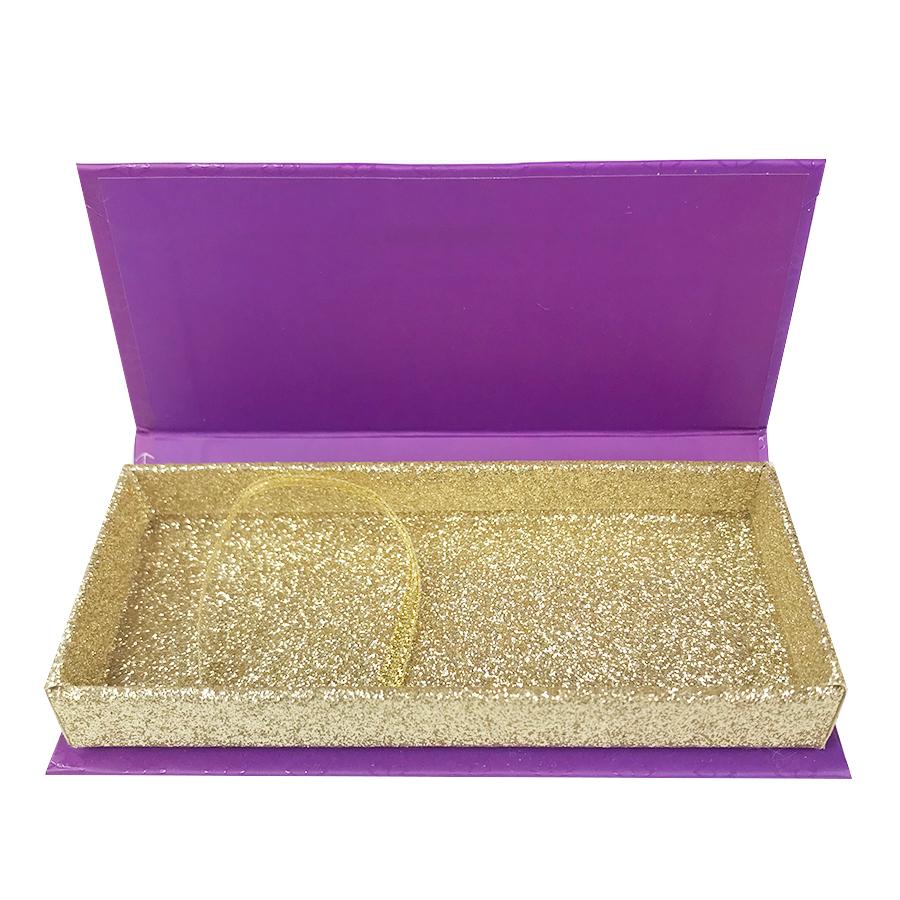 Purple and Glitter Gold Empty Eyelash Box Small Gift Box No Window