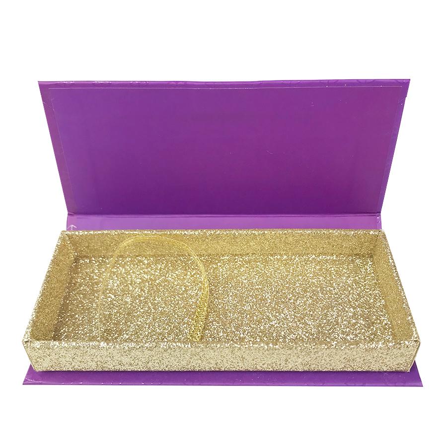 Púrpura y brillo dorado Caja de pestañas vacía Caja de regalo pequeña Sin ventana