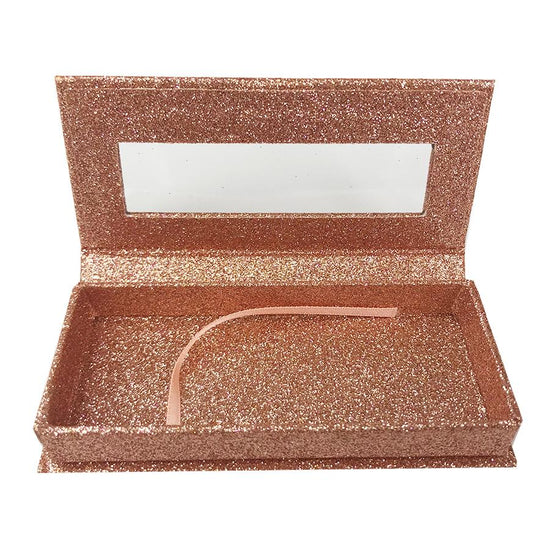 Glitter Rose Gold Caja de pestañas vacía Caja de regalo Ventana completa / Pequeño y grande