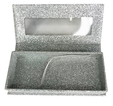 Glitter Silver Caja de pestañas vacía Caja de regalo Ventana completa / Pequeño y grande