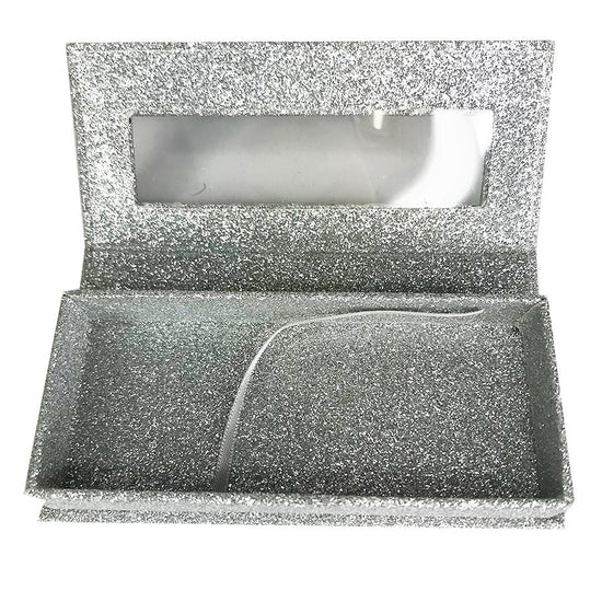 Glitter Silver Caja de pestañas vacía Caja de regalo Ventana completa / Pequeño y grande