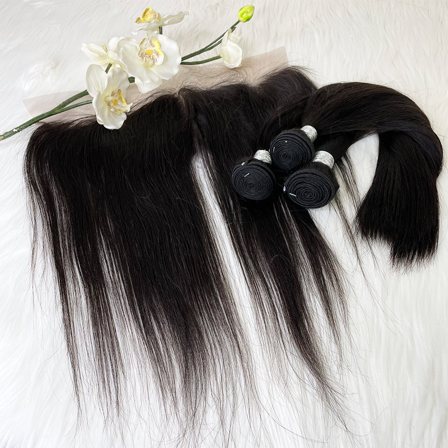 Oferta navideña--Extensión de cabello humano liso y ondulado