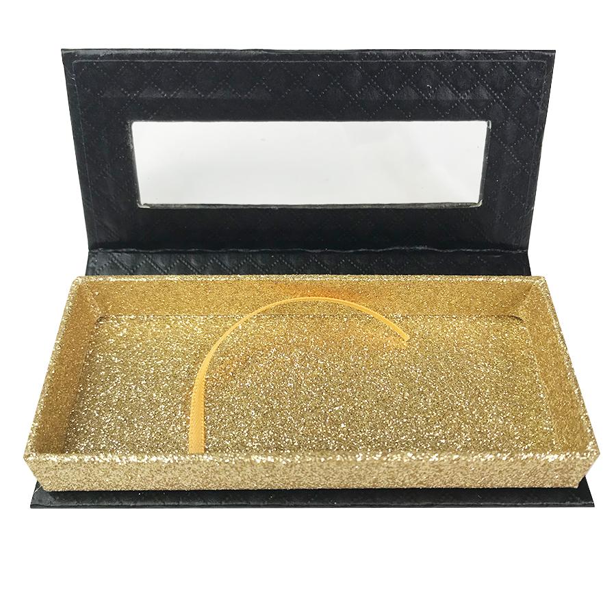 Caja de pestañas vacía negra y dorada brillante Caja de regalo pequeña Ventana completa