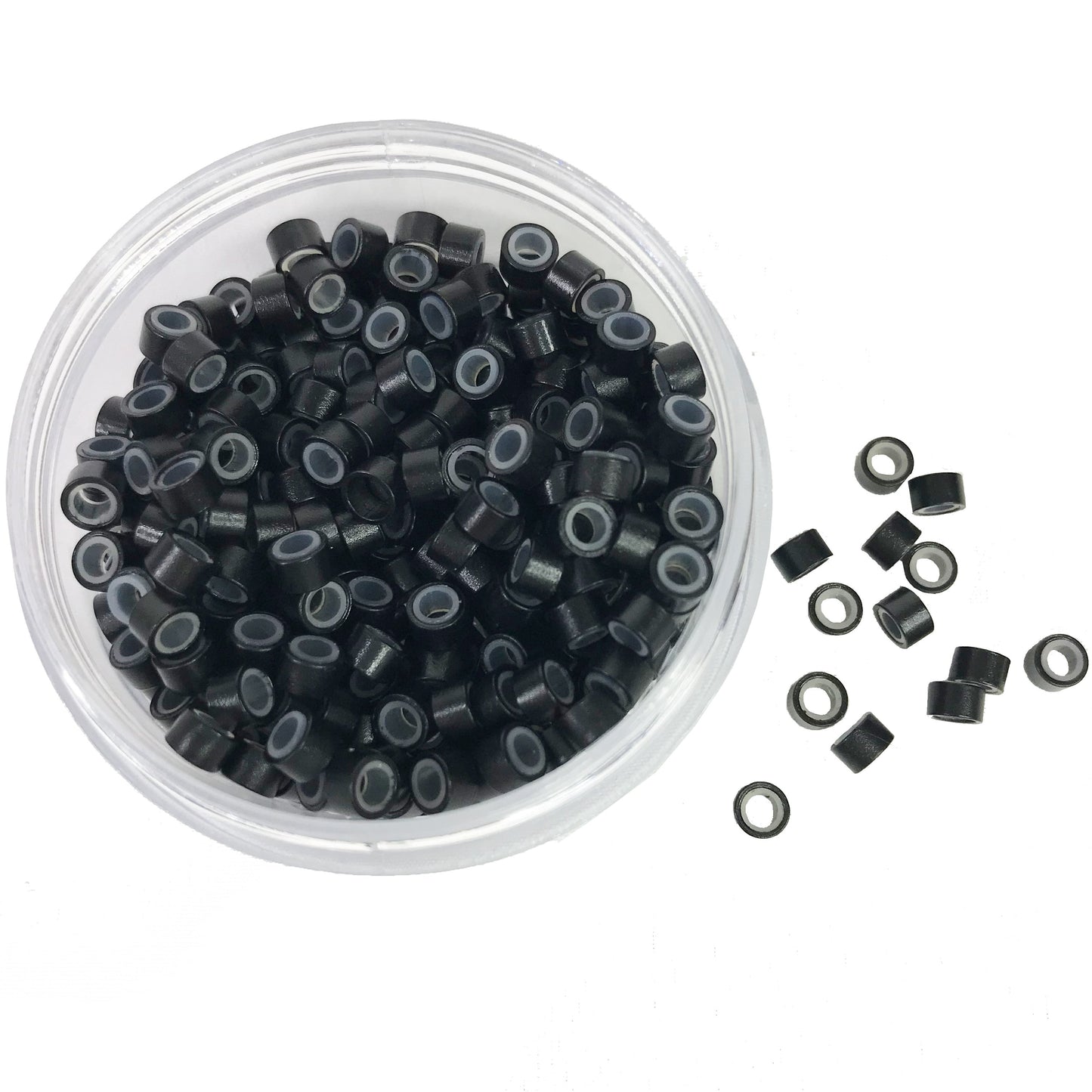 Anillos de microenlace de silicona Cuentas forradas de 5 mm para herramienta de extensiones de cabello Negro